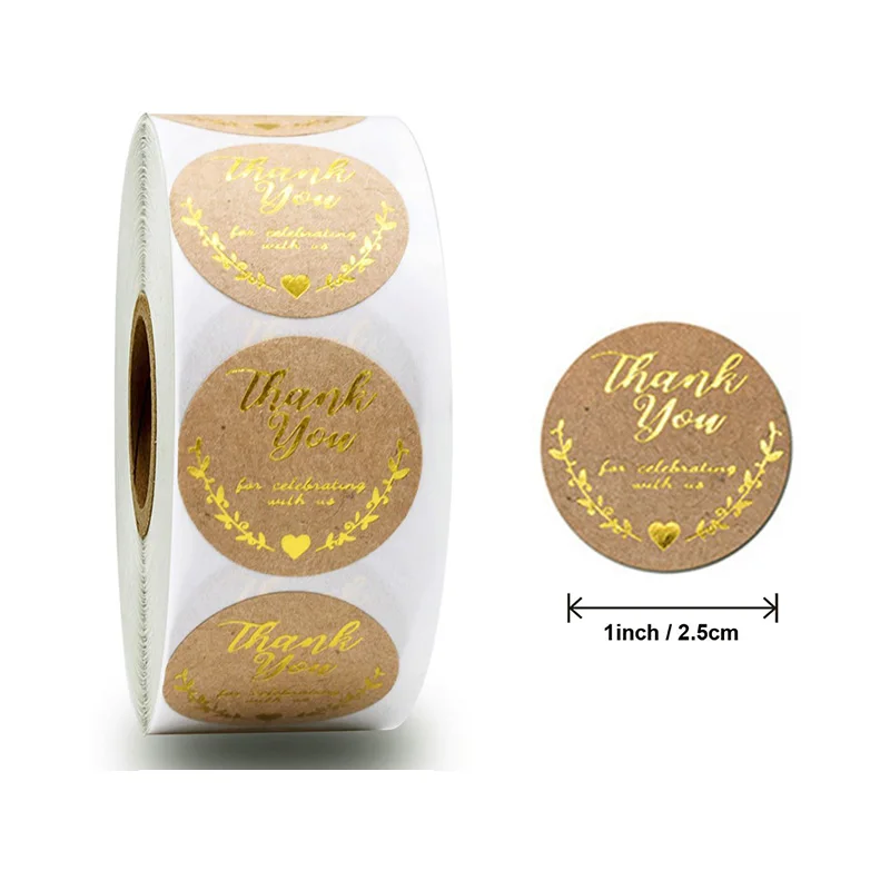 Gold Foiled Thank You Stickers Kraft Paper Self Adhesive Label Roll