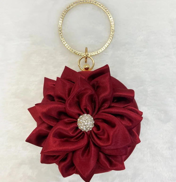 
New Style Flower Dinner Bag Shoulder Messenger Small Round Bag Chain Party Handbag 