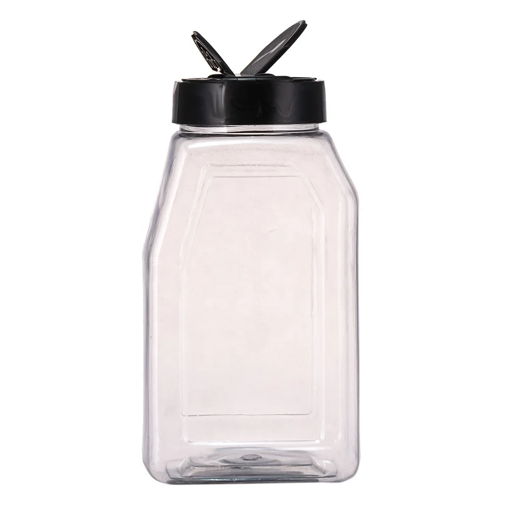 commercial square large pet packaging container 12oz 16oz 30oz 32oz plastic spice shaker bottle & jar with black pp cap
