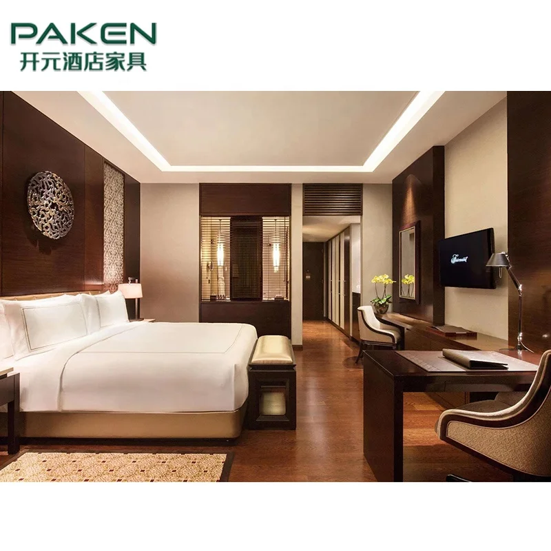 China OEM Custom Wholesale Hotel Furniture Manufacturer 5 Star Wooden Bed Bedroom Furniture For Hotel