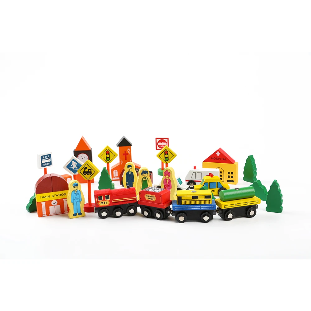 Hot sale model railway wooden train set AIDS Mini Toy Road Signs model wooden classic toy train for kids