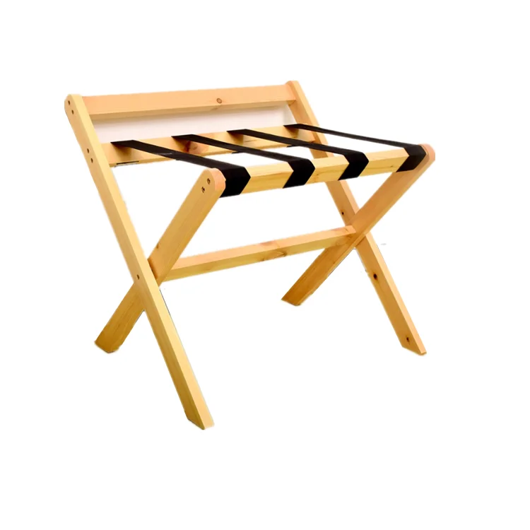 Rustic unfinished solid wood folding suitcase luggage stand rack for hotel room