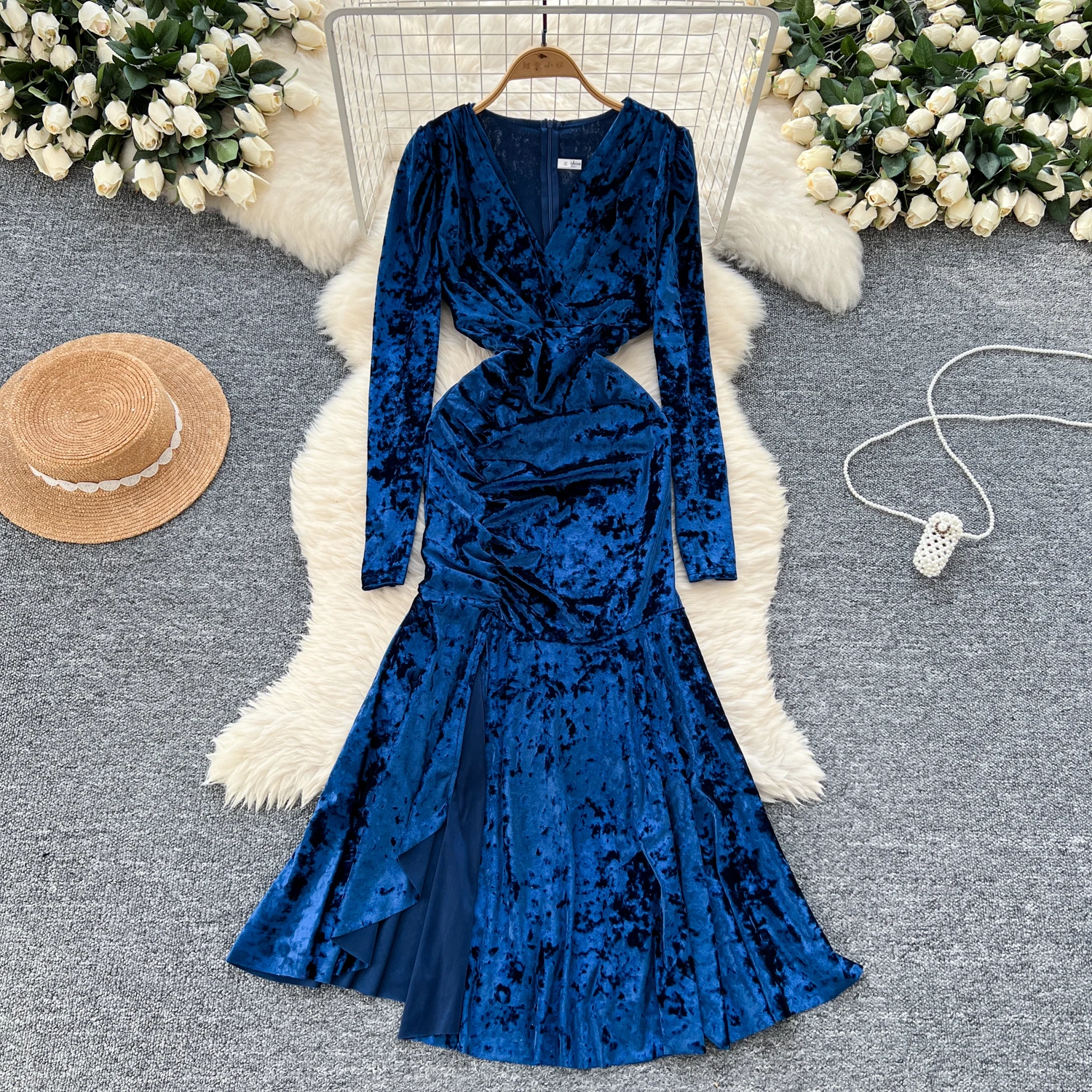 LW0497 Quality Dress Haute Couture Party Dress Sexy V-Neck Pleated Waisted Canary Evening Dress Woman