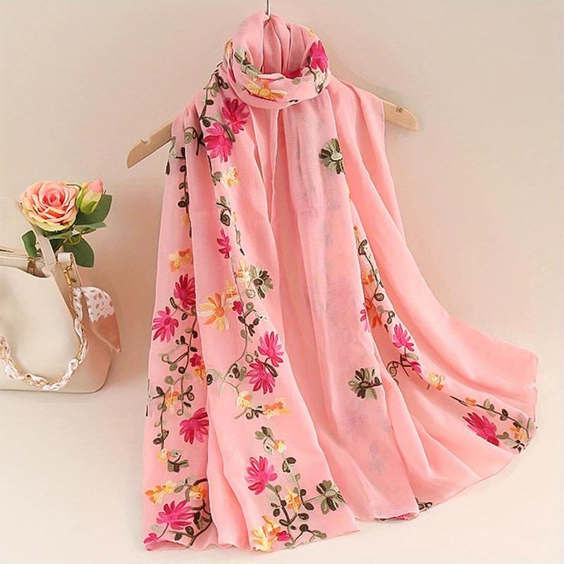 Custom female thick soft female handkerchief scarves are embroidered for women