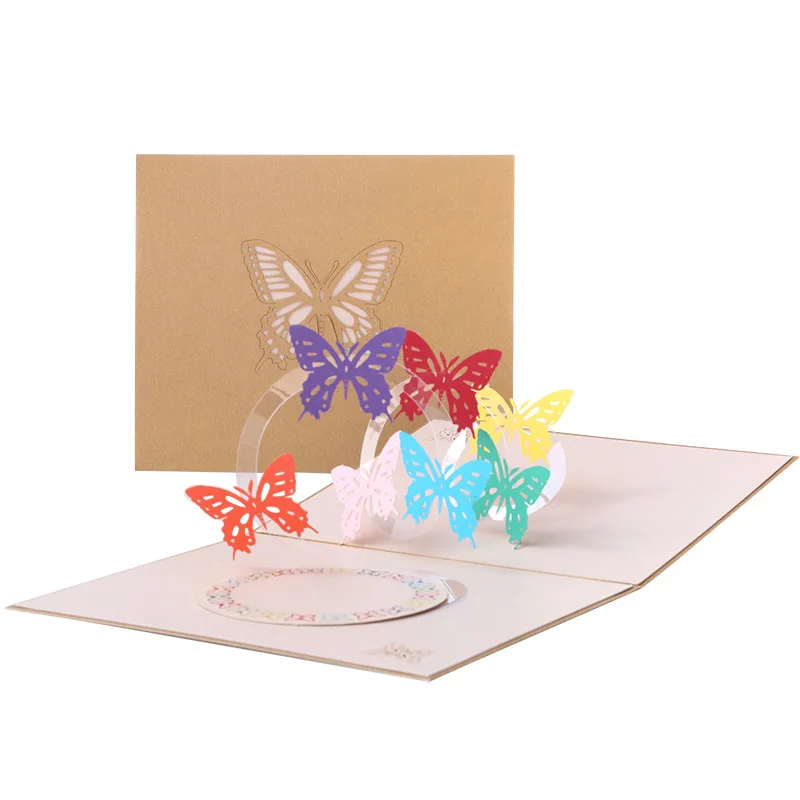 Cross-border paper carving creative 3d greeting card love blessing message postcard card rainbow butterfly wholesale