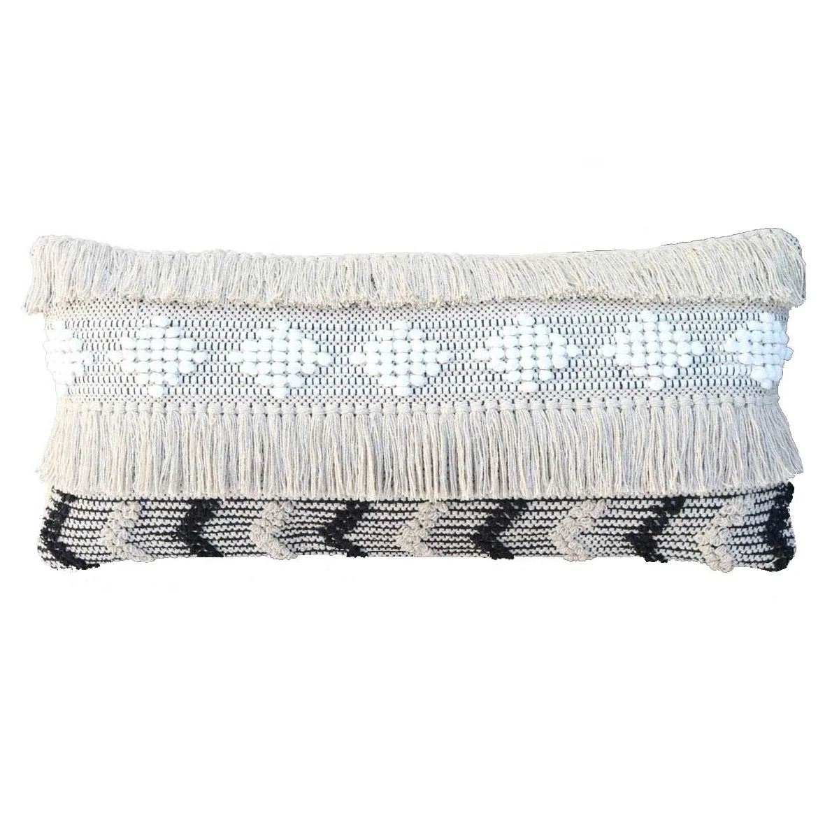 Boho Moroccan Diamond Cushion Cover Cotton Black White Pillow Cover