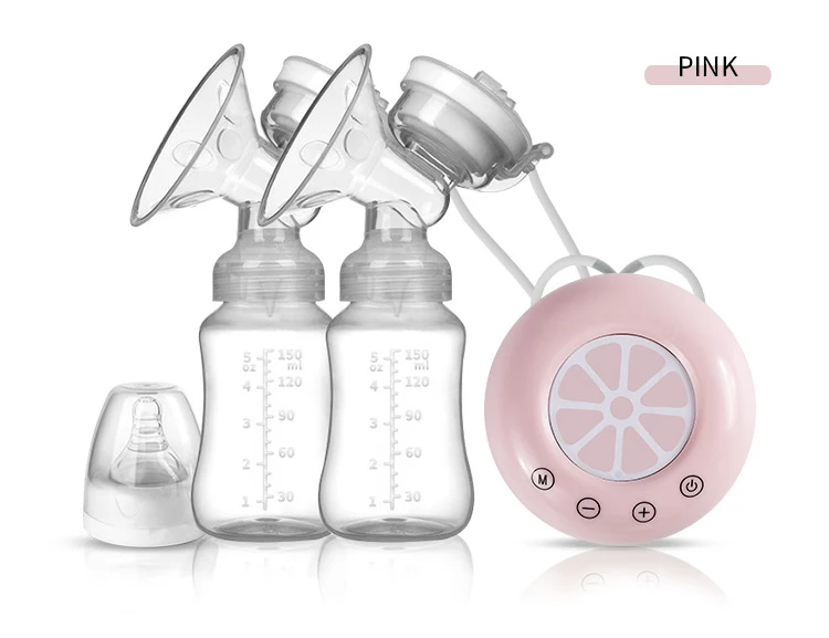 Double style silicone material  hot selling electric breast pump with two milk bottles