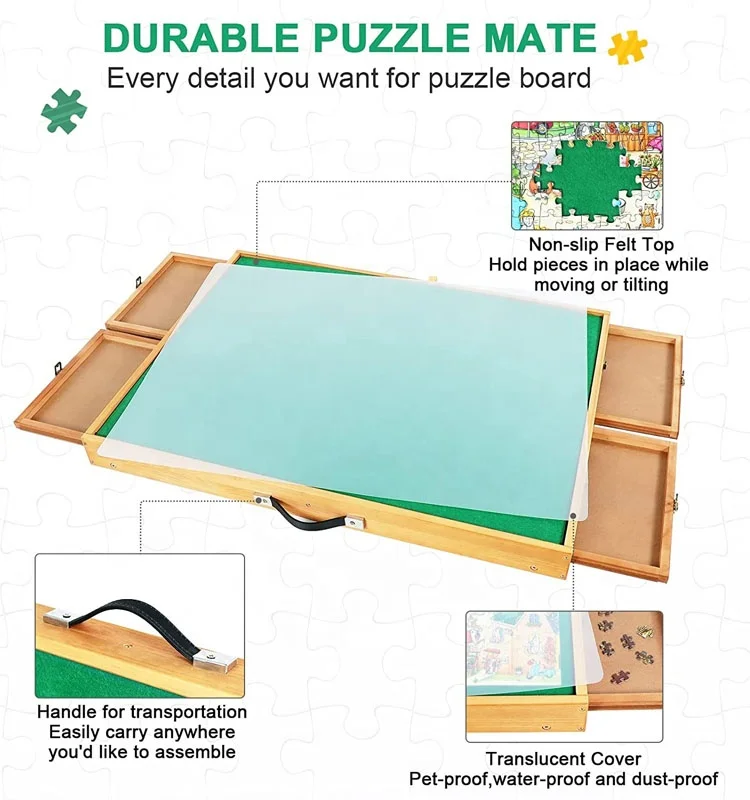 Customized Wholesale Adjustable Jigsaw Puzzle Board with 4 Drawers & Cover for Adults