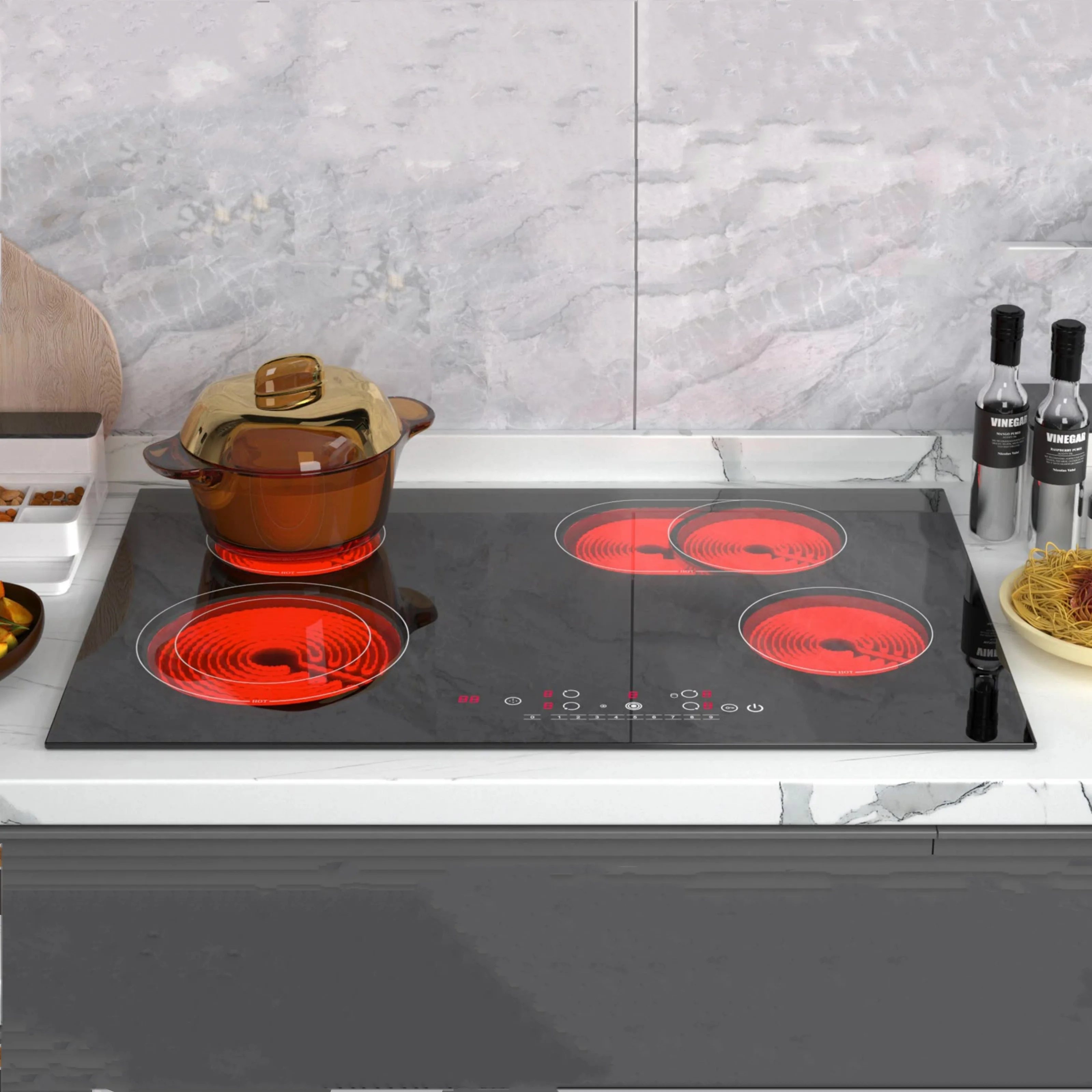 5 Burner Induction Range 9 Gears Electric Cooktop Temperature Adjustment Induction Base with Microlite Panel 220-270V/50Hz 2200w