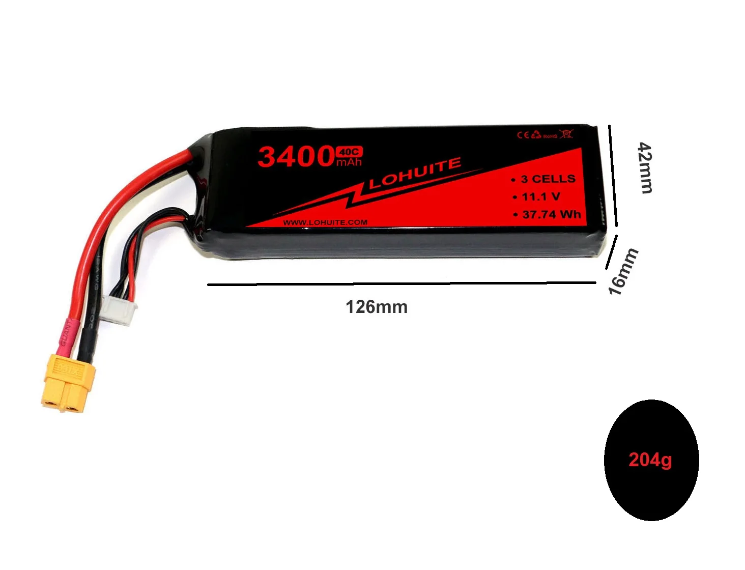 11.1V 50C 3400mAh 3S Lipo Battery with Deans T Connector for RC Airplane RC Helicopter RC Car