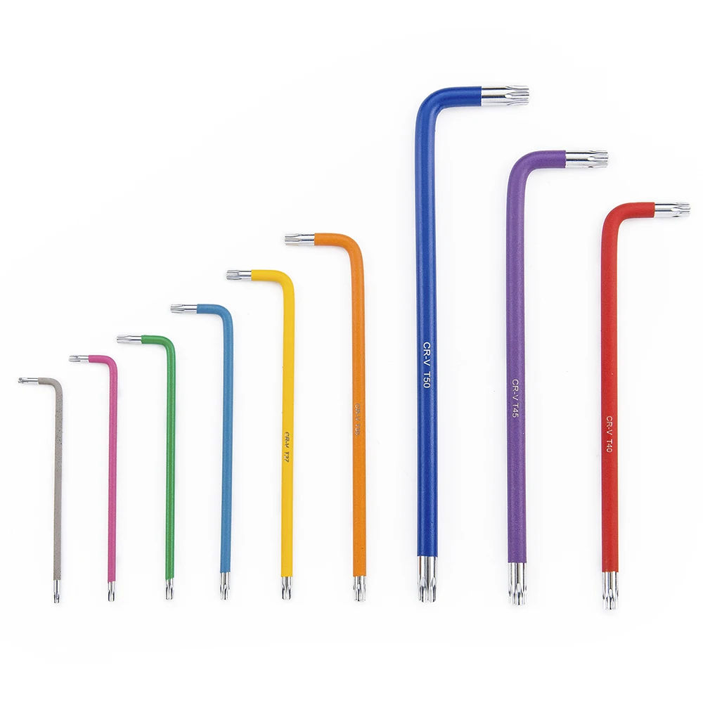 9pcs L shape colorful extra long arm torx wrenches for tamper resistant fasteners torx allen key wrench set