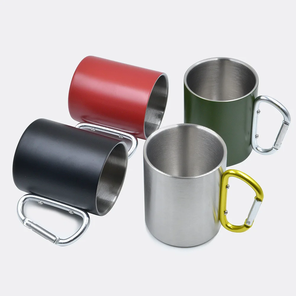 High Quality Stainless Steel Coffee Mugs with Carabiner Handle Outdoor Camping Sports Classic Design Hot Sale with Special Offer