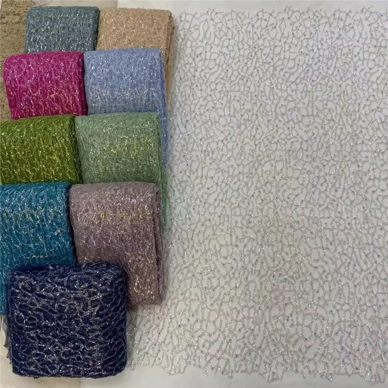 Guangzhou autumn and winter new fashion breathable encryption bead sequin embroidery wedding dress fabric