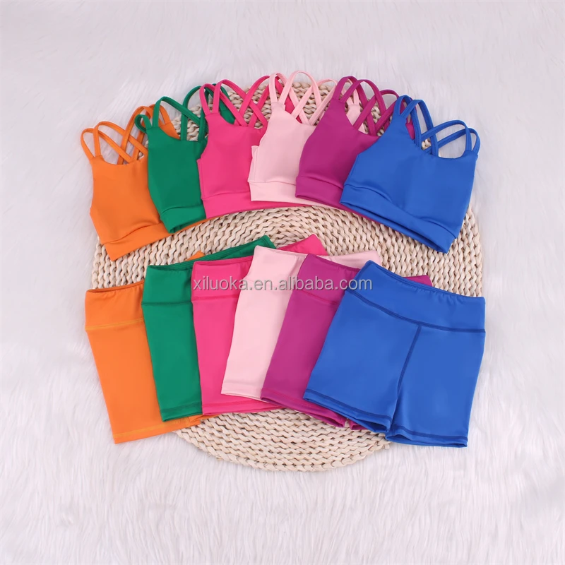 Fashion Solid Color Girls Yoga Skort Sets Quick Dry Youth Skirt With Shorts Set Kids Athletic Boutique Clothing