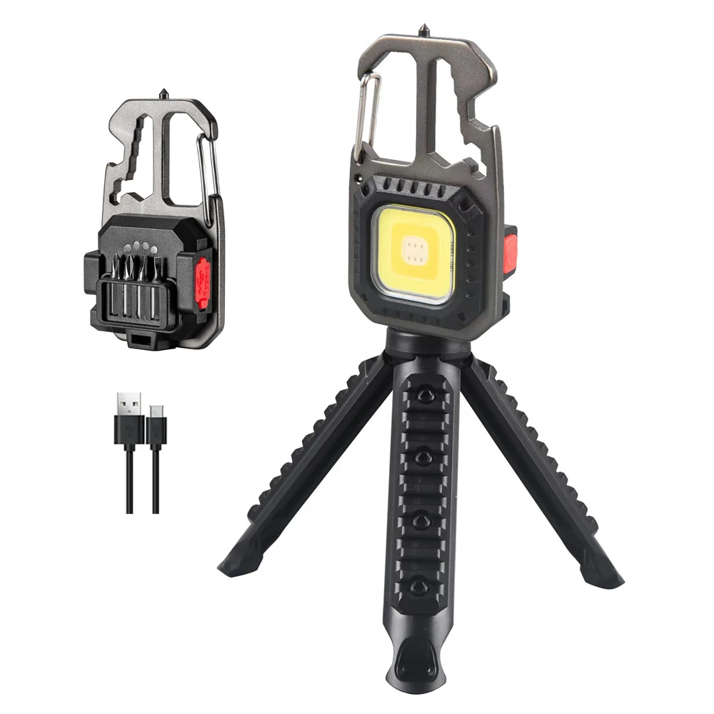 Custom  High Power Bright Camping Flash Light Pendant Magnetic Portable Rechargeable Mini COB LED Keychain Light with Tripod
