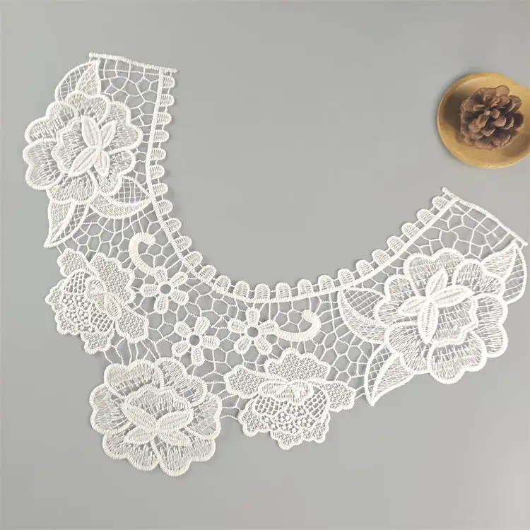 Fashion design guipure lace collar applique White Embroidery lace Dress collar Water Soluble Lace DC30