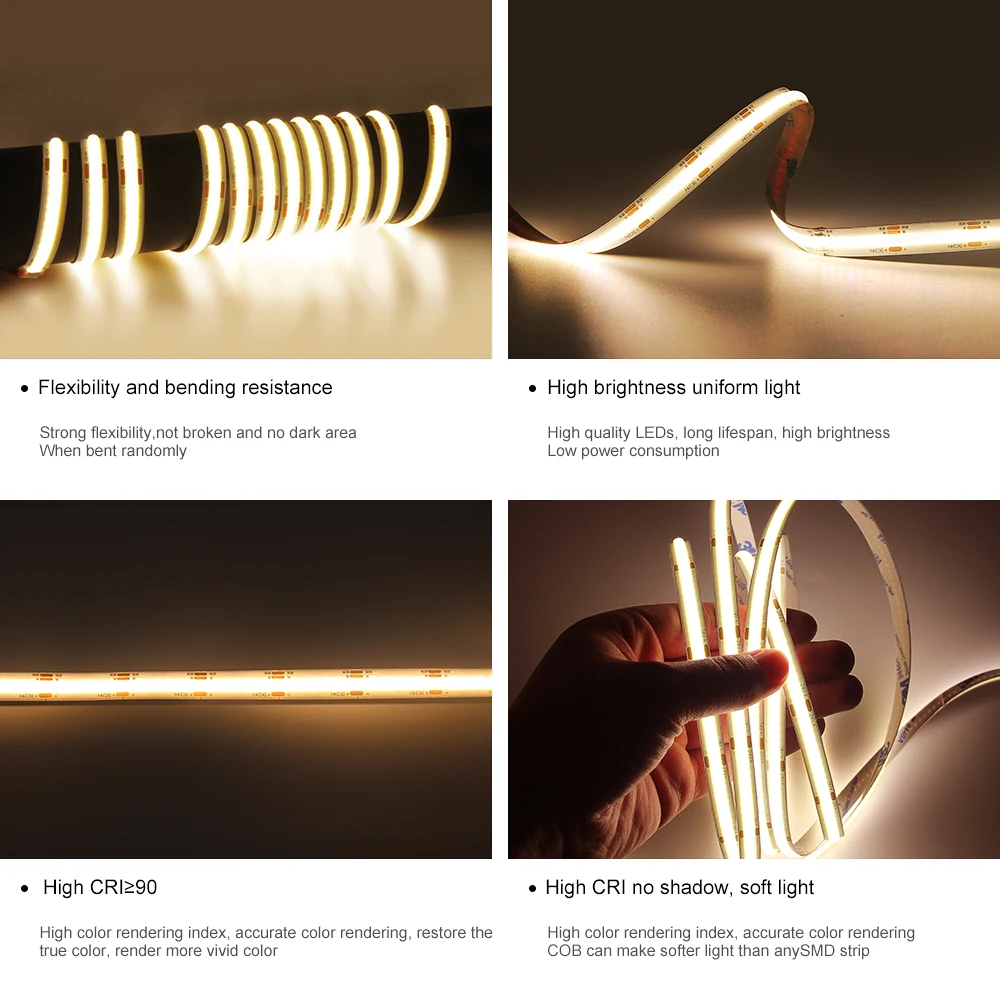 8mm/10mm COB LED Strip Light Flexible Aluminum Body with 12V 480 LEDs/Meter IP20 Decoration for Living Room 24V Input 5m MOQ