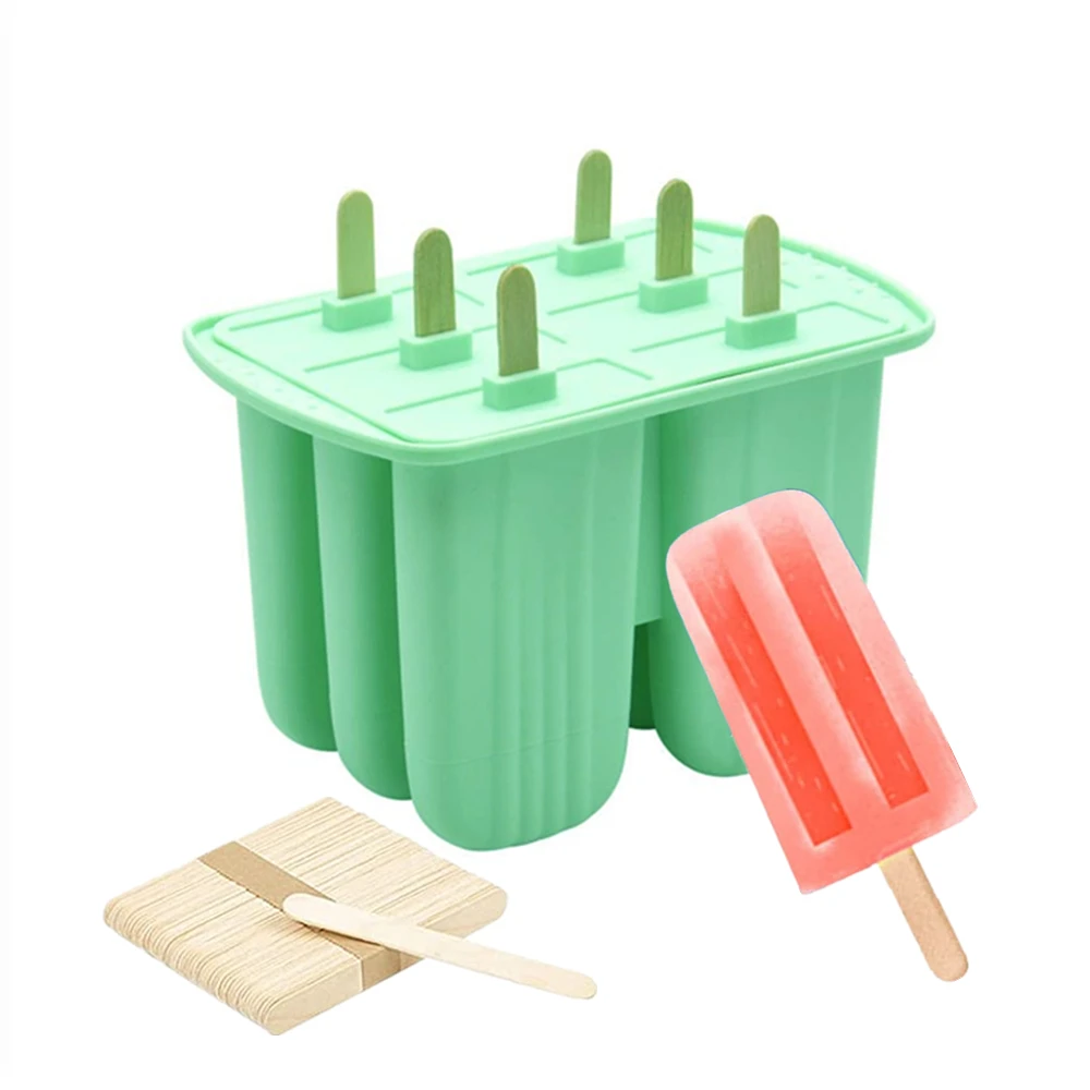 Handmade Silicone Ice Cream Mould 6 Cavity Ice Popsicle Maker Silicone Popsicle Mold Ice Pop Molds With Wood Sticks