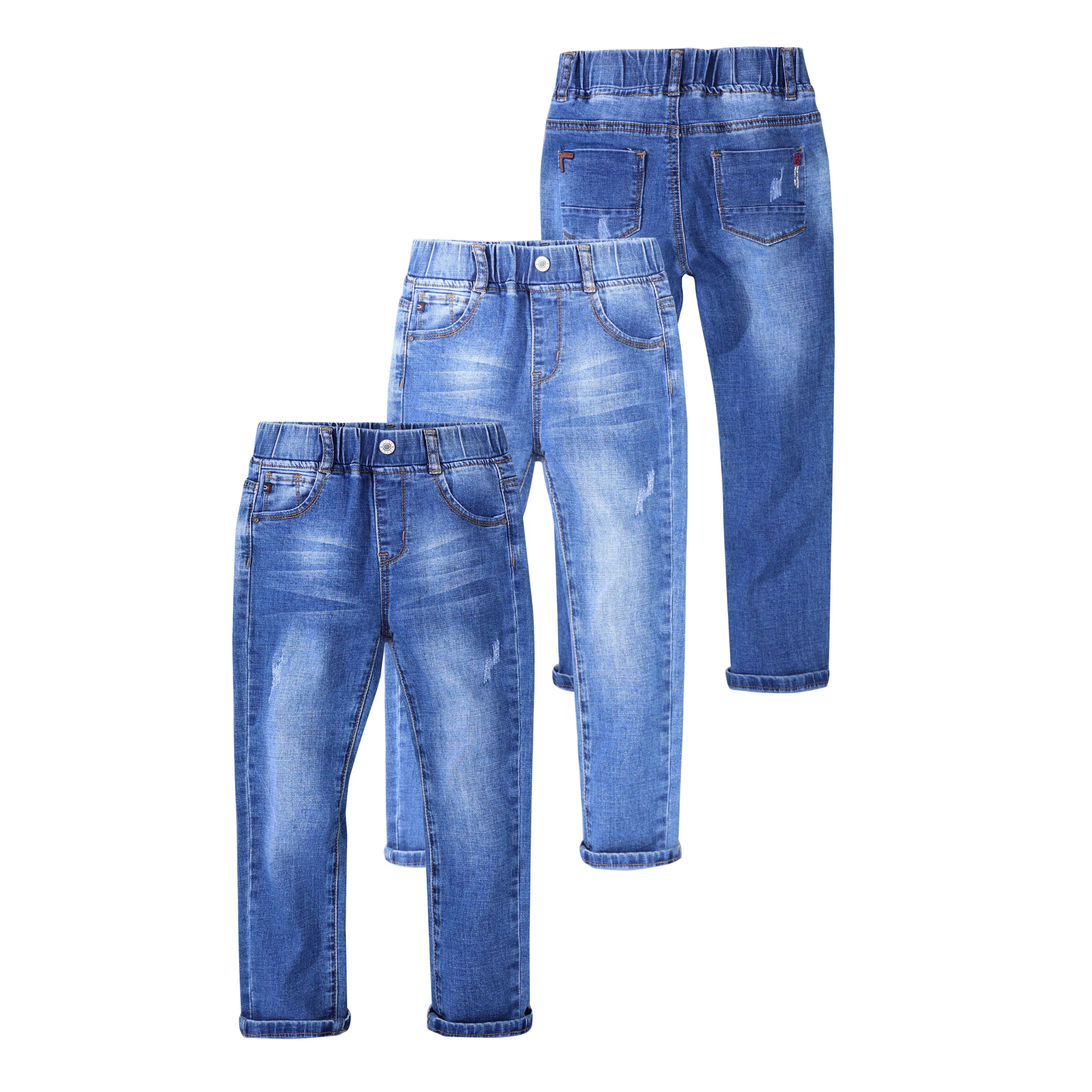 stretch custom kids washed denim tapered jeans trousers latest low moq faded blue jean for baby boys