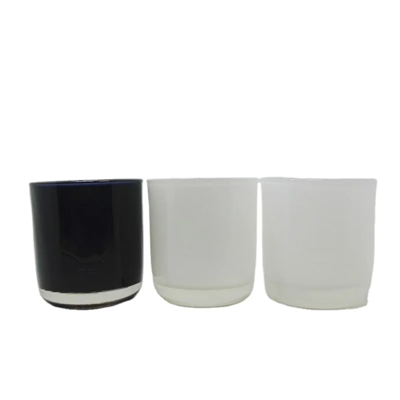 8 унций 10 унций 14 унций глянцевые черные белые синие стеклянные свечи сосуды с прозрачным стеклянным дном
