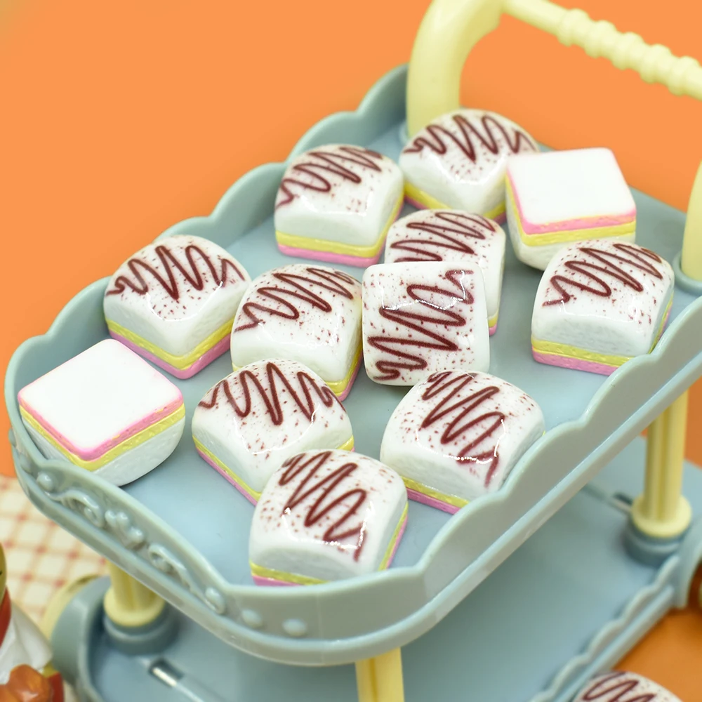 Square cake resin flatback cabochon for diy doll house miniature food jewelry making cream glue phone case decoration