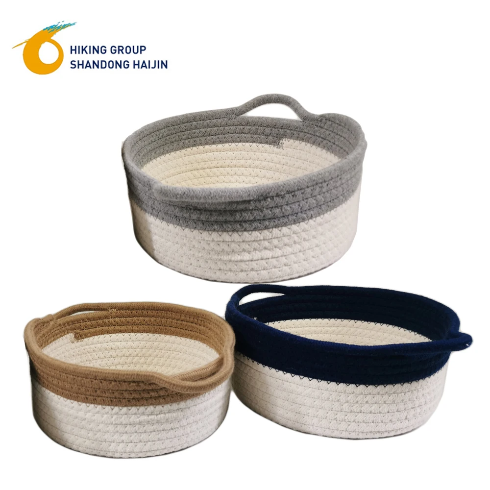 Eco-Friendly Customized Round Large Volume Woven Towel Storage Bin Cotton Rope Storage Baskets For Living Room