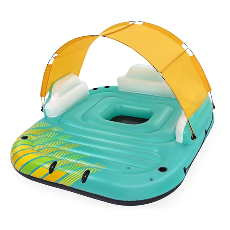 Summer hot sale large 5 person Shade pool inflatable float with canopy island pool float river raft lake floating island
