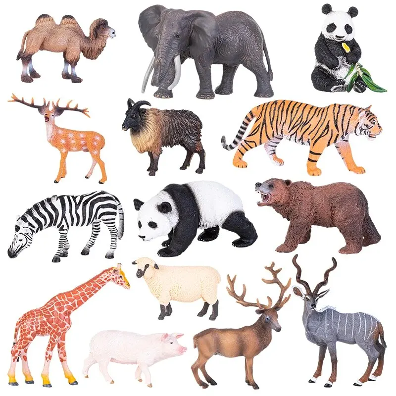 High Quality Action Figures Solid PVC Figurines Lion Tiger Giraffe Elephant Toy Simulation Wild Animals Model For Kids Gift