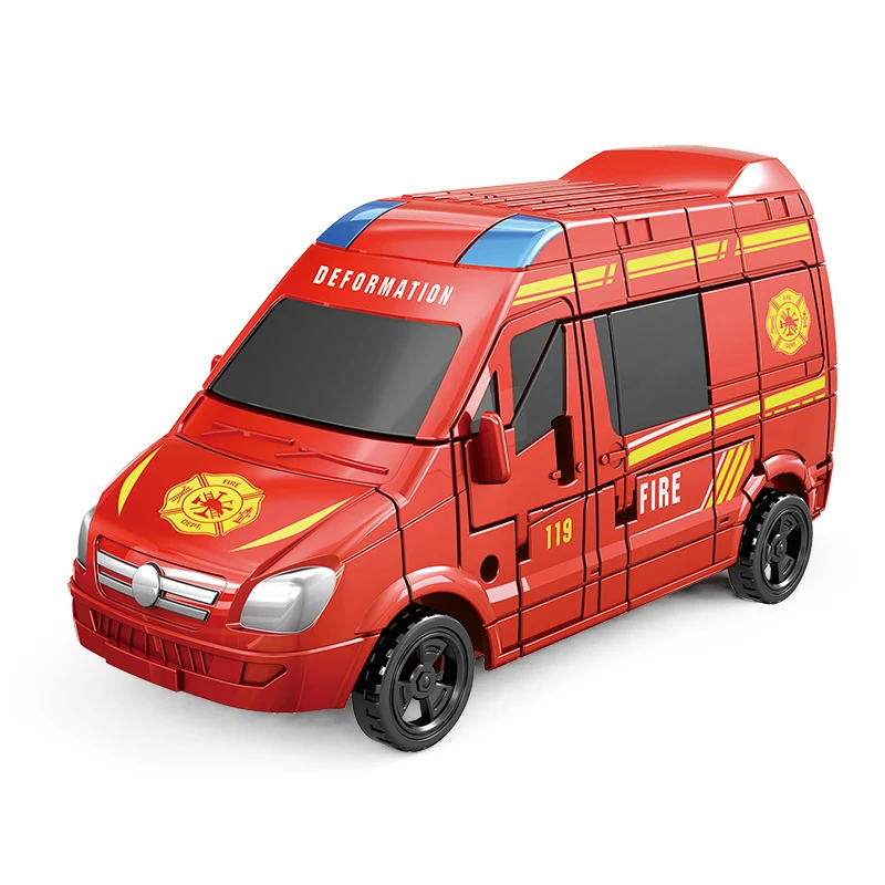 2 In 1 Fire Truck Transforming Toys Friction Powered Vehicles Deformed Toy for Toddler Kids Boys Gifts