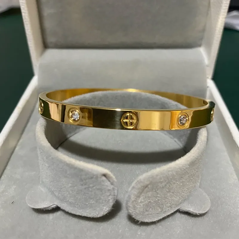 New Design Gold Color Zircon and Cross Nut Nail Bracelet & Bangle for Woman Stainless Steel Screw Jewelry Whalesale