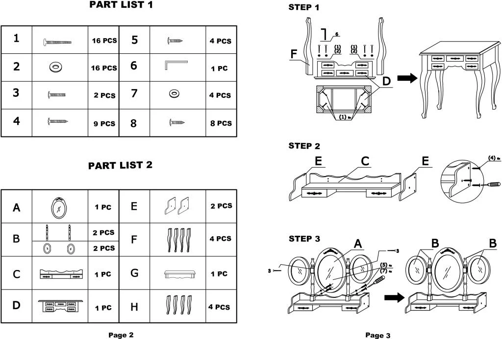 Hot sell 7 Drawer Mirror Dressing Table Stool Mirror Drawer Makeup jewelry Cabinet White Desk