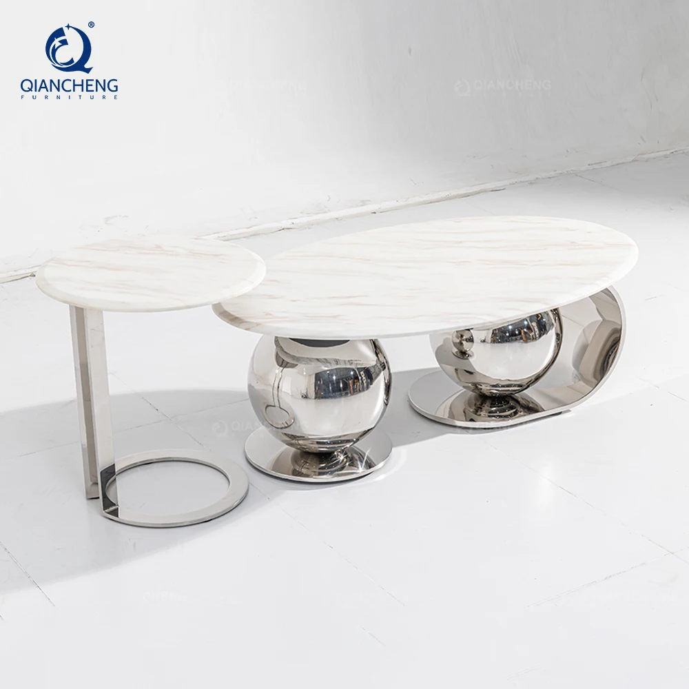 living room furniture modern steel frame marble coffee table