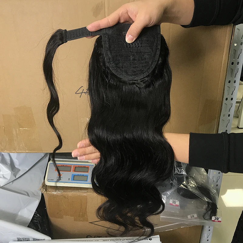 Wholesale straight private label clip in ponytail hair extensions, raw cuticle aligned brazilian clip in ponytail hair pieces