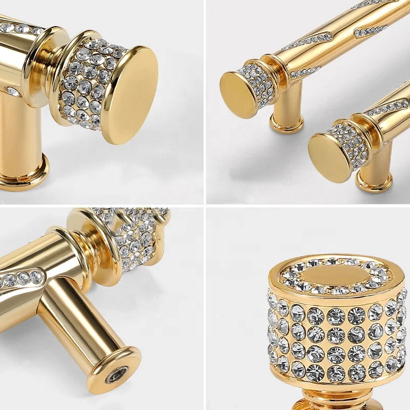 Modern luxury Nordic style diamond-encrusted gold cabinets Wardrobe Door handles wholesale