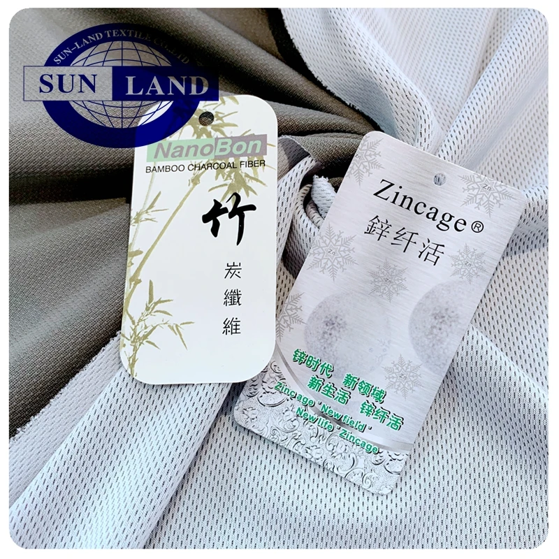 older spring t-shirts bamboo carbon and nano ion polyester anti-odor anti-microbial knitted bird eye mesh fabric