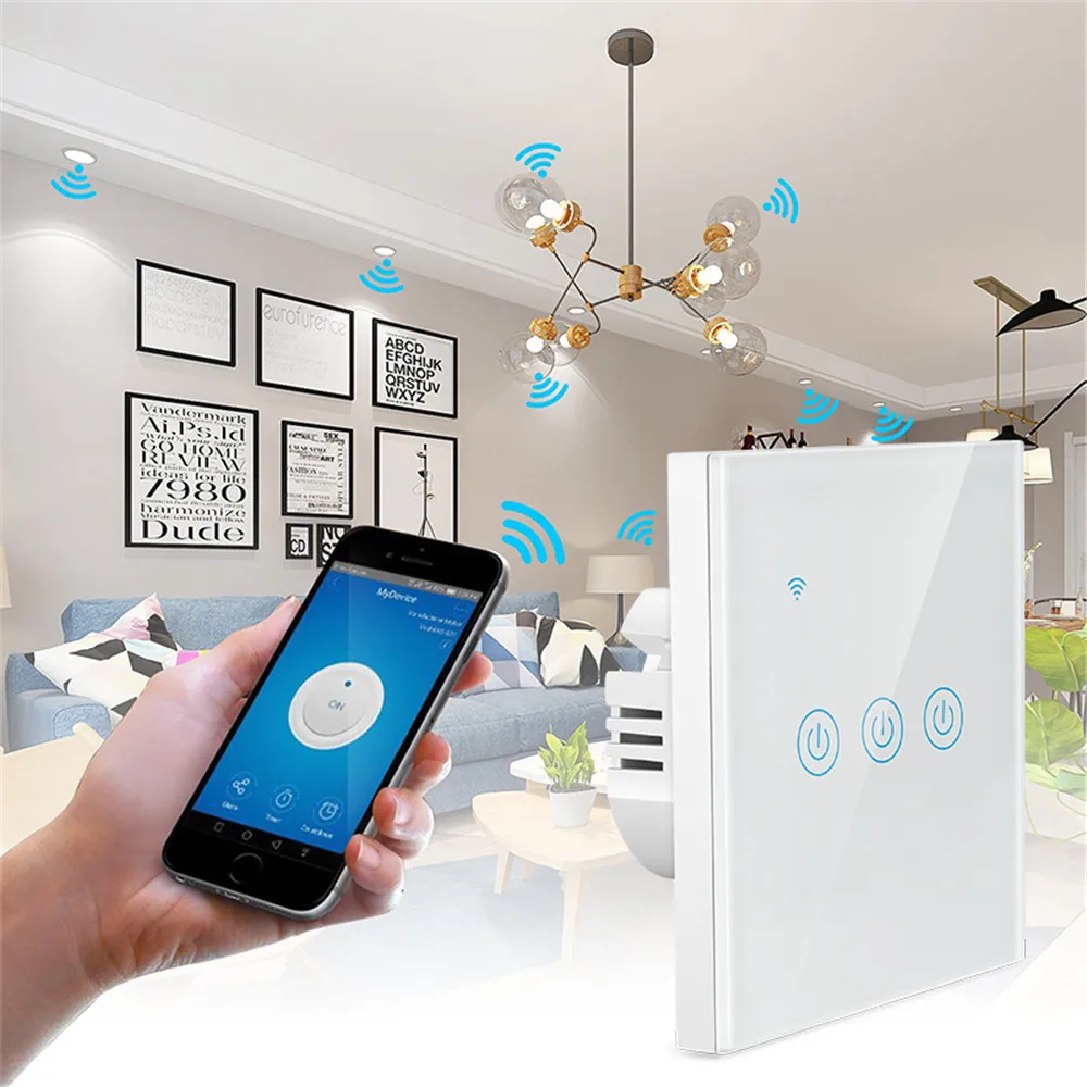 Smart home 3 gang electric light smart switch WiFi