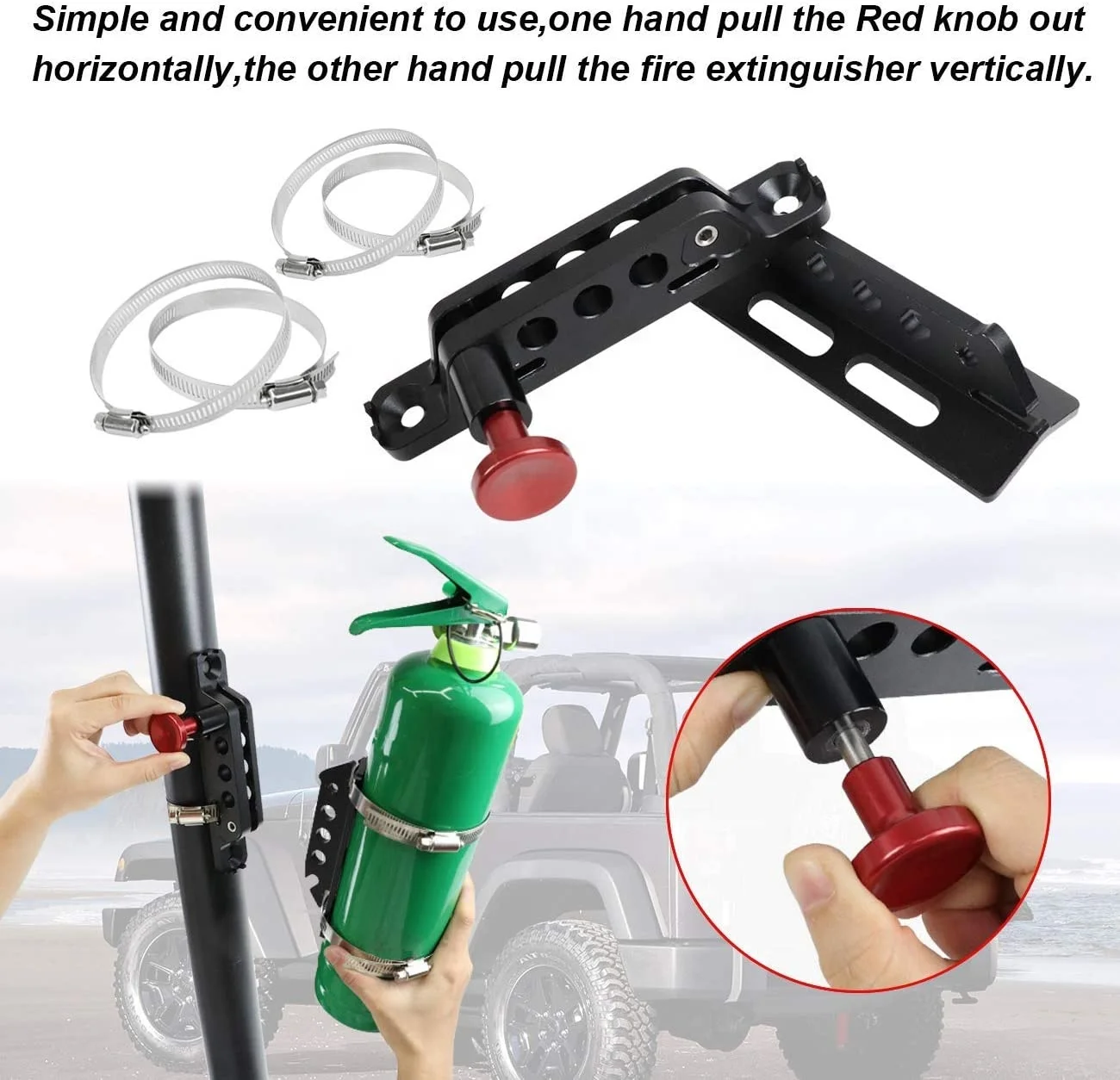 OVOVS Custom Universal Adjustable Car Vehicle Fire Extinguisher Mounting Belt Straps Holder for Jeep UTV Polaris RZR Ranger