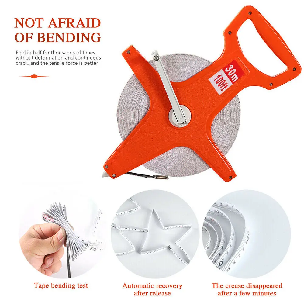 100 Foot Open Reel Fiberglass Tape Measure Reel Dual Sided Metric Surveying
