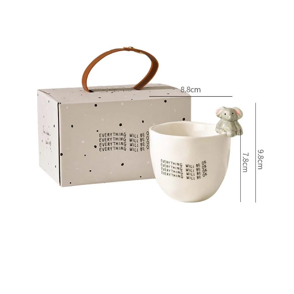 Smooth and Delicate Glaze Ceramic Coffee Mug Easy to Clean Porcelain Mug Cup Ideal Gift for Kid - Bunny,Cat,Elephant and Penguin