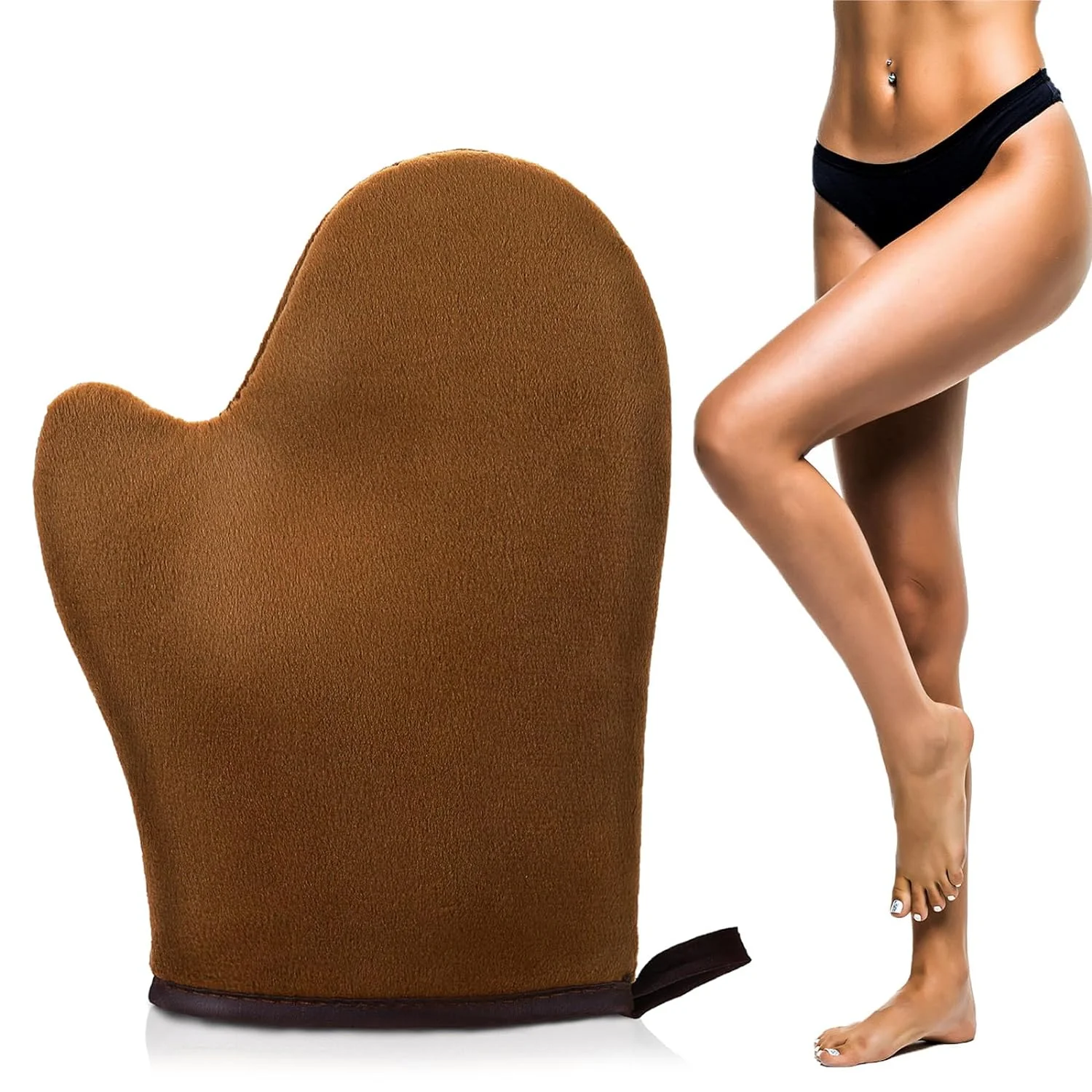 Self Tanning Mitt Applicator Bronze Tan Self Tanning Mitt Self Tanner Mitt With Thumb Machine Washable and Reusable Brown