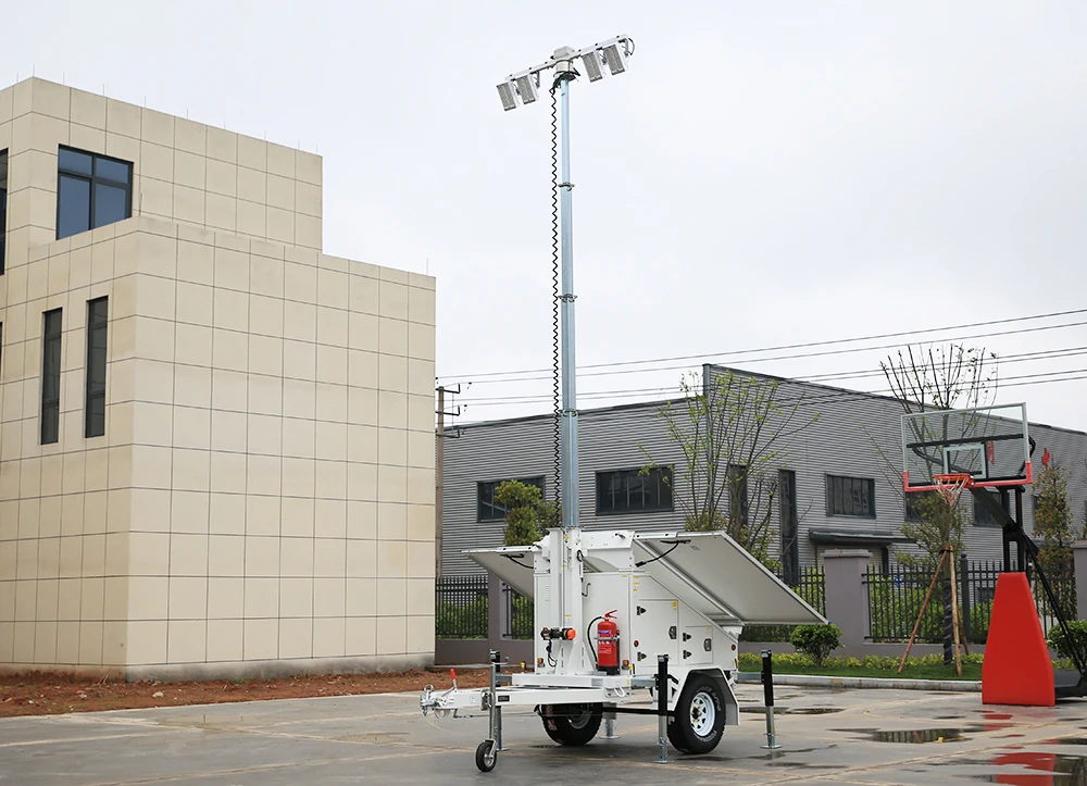 9m Hydraulic Telescopic Mast Light Tower  Mobile Solar Powered Trailer for Construction Site