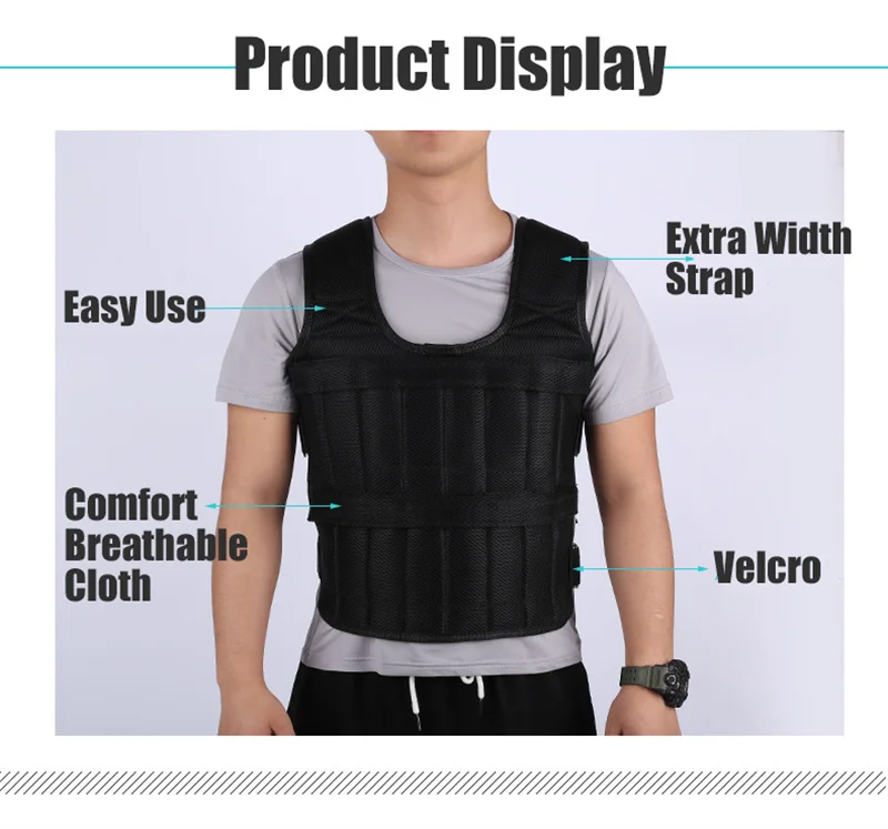 35KG Loading Weight Vest For Boxing Weight Training Workout Fitness Gym Equipment Adjustable Waistcoat Jacket Sand Clothing