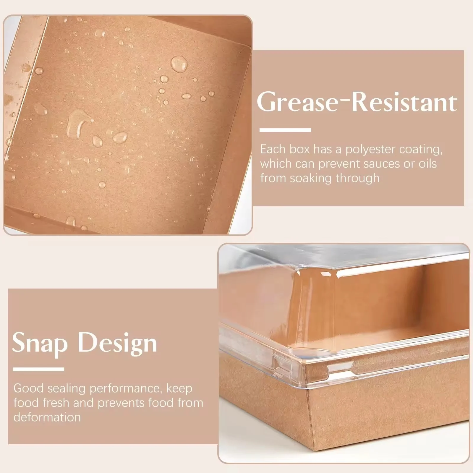 Jeafer Custom Disposable Packaging Boxes Cake Puff Sandwich Swiss Roll Kraft Paper Box With Lid Rectangle Square Box For Lunch