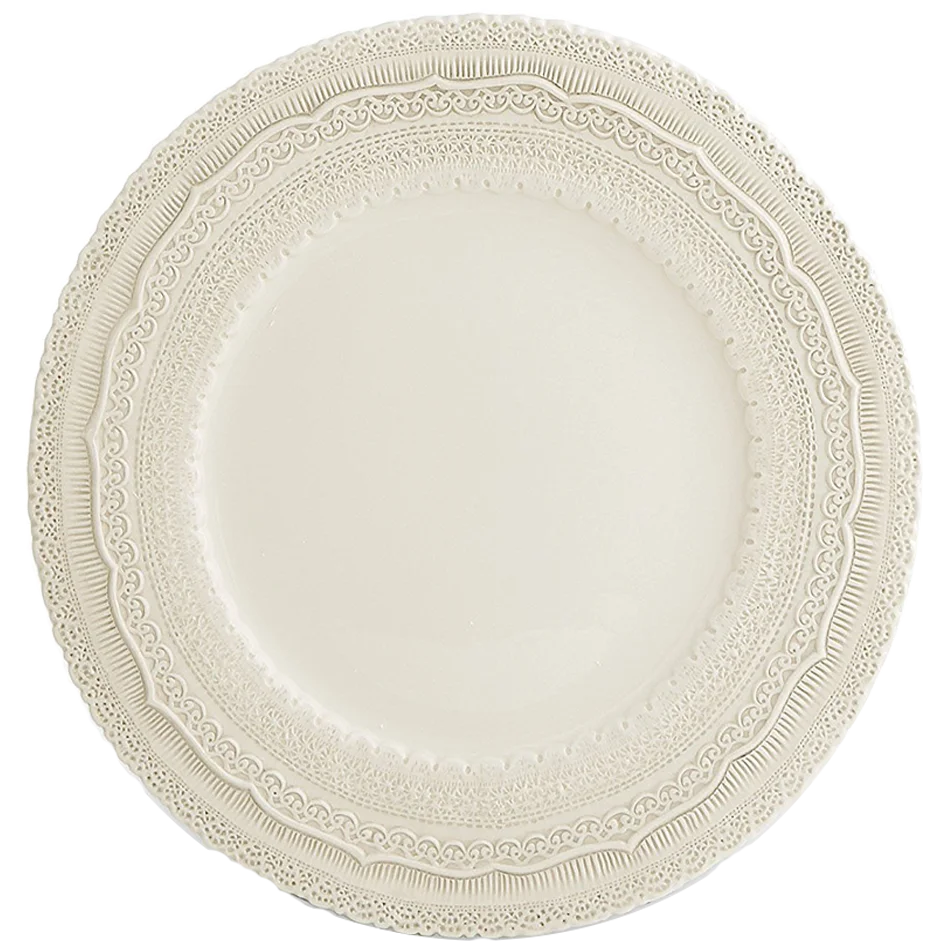 Elegant White Vintage round Lace Charger Plates Glass Tableware for Princess for Wedding and Party in Stock