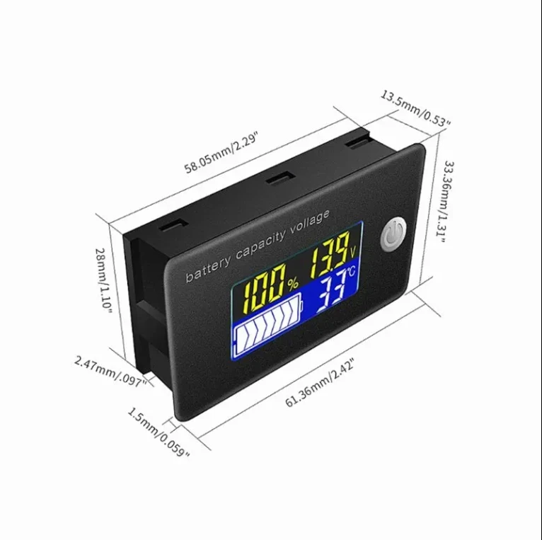 Li-ion Lifepo4 Battery Capacity Indicator 12V 24V 36V 48V 60V 72 Voltmeter Temperature Meter Tester JS-C35