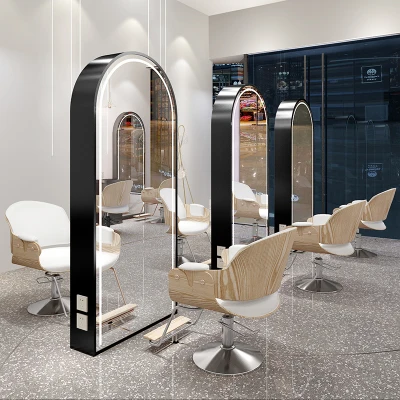 Modern New Barber Shop Mirror with LED Lamp Floor Full Body Hairdressing Mirror Hair Salon Barber Shop Special Mirror