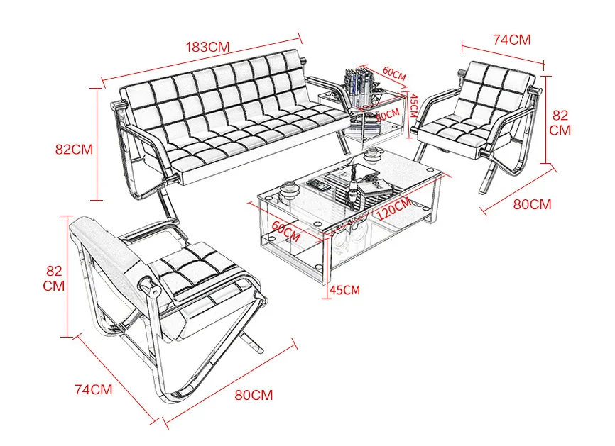Business Sofa Furniture Set Coffee Table Combination Furniture Modern Simple Reception Room Meeting Area Leather Small Sofa