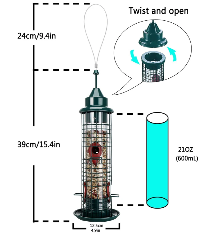 Hanging Wild Seed Aluminum Extra Thick Solid Transparent Steel Hanger Great Attracting Metal Birds Feeder Tube