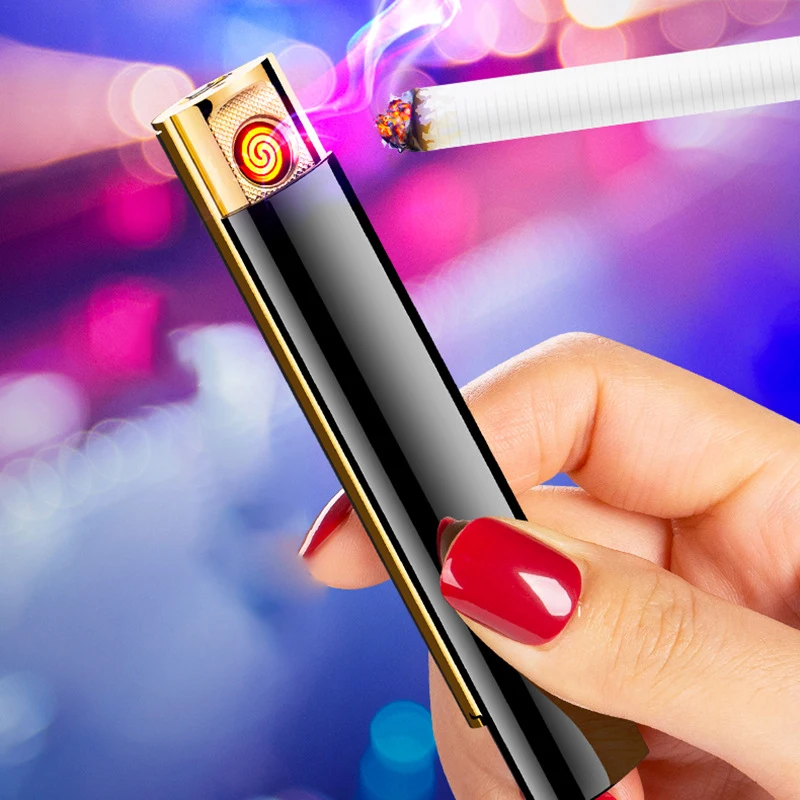 Portable electronic lighters cigarette usb lighter rechargeable drop-down ignition can fit in cigarette case