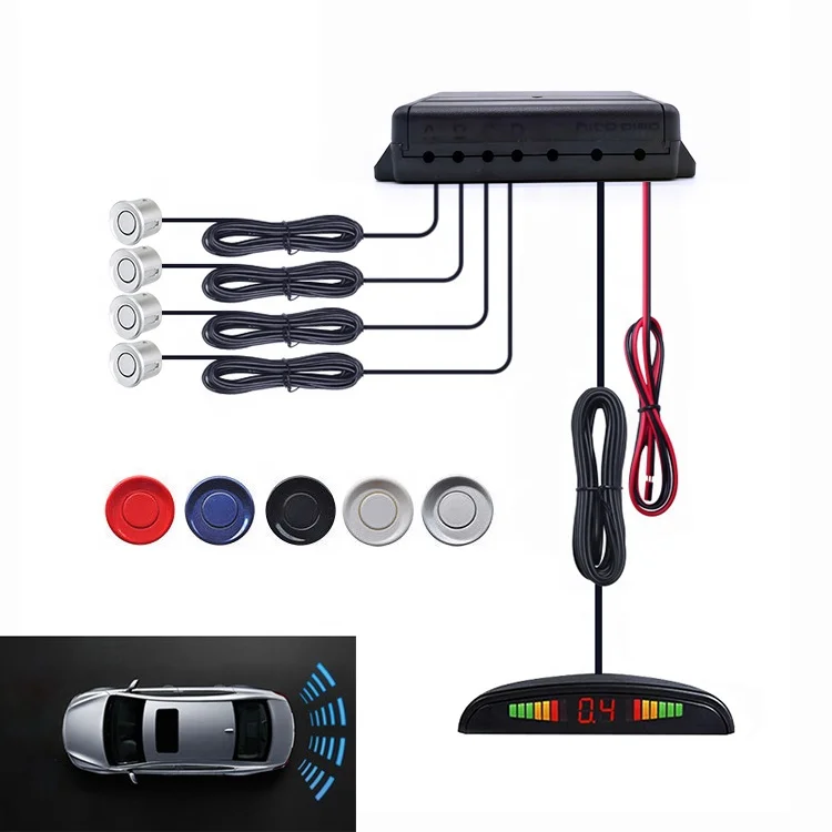 Vehicle 4 parking sensor system for universal car alarm with LED distance display